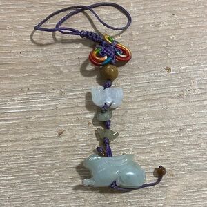 Handcrafted Jade Rabbit Pendant Charm - Purple Cord